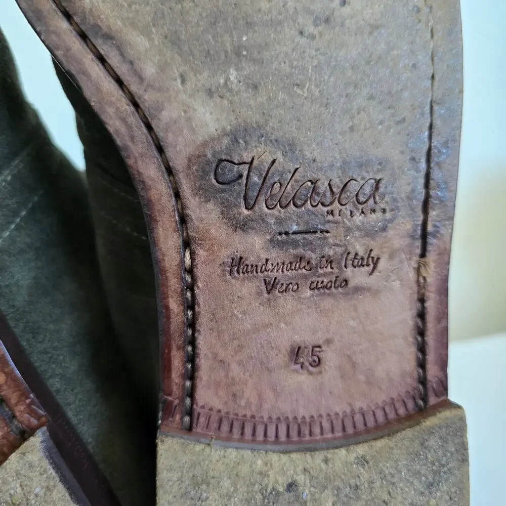 Velasca Mens Dark Green Suede Leather Ankle Boots Sz-45 US 12 Handmade in Italy